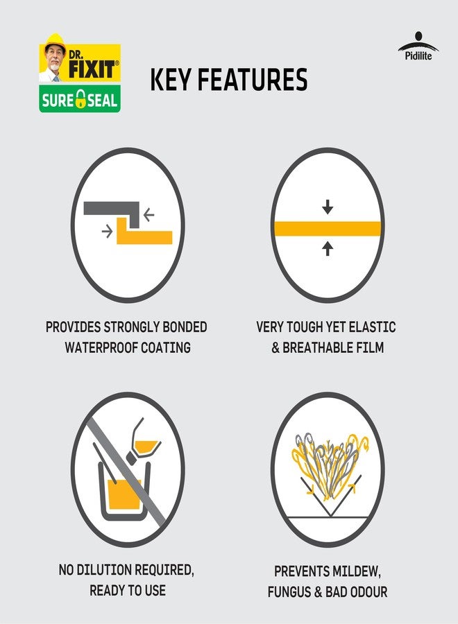 DR. FIXIT Sure Seal 1 Kg, DIY Waterproofing for Mild Dampness | Internal & External Wall Quick Patch Repair, Roof Patch Repair - Image 3